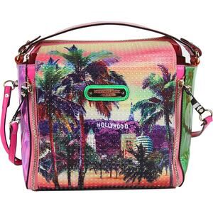 NEW Nicole Lee Hollywood Hologram Print Handbag Pink Metallic Shoulder Bag NWT